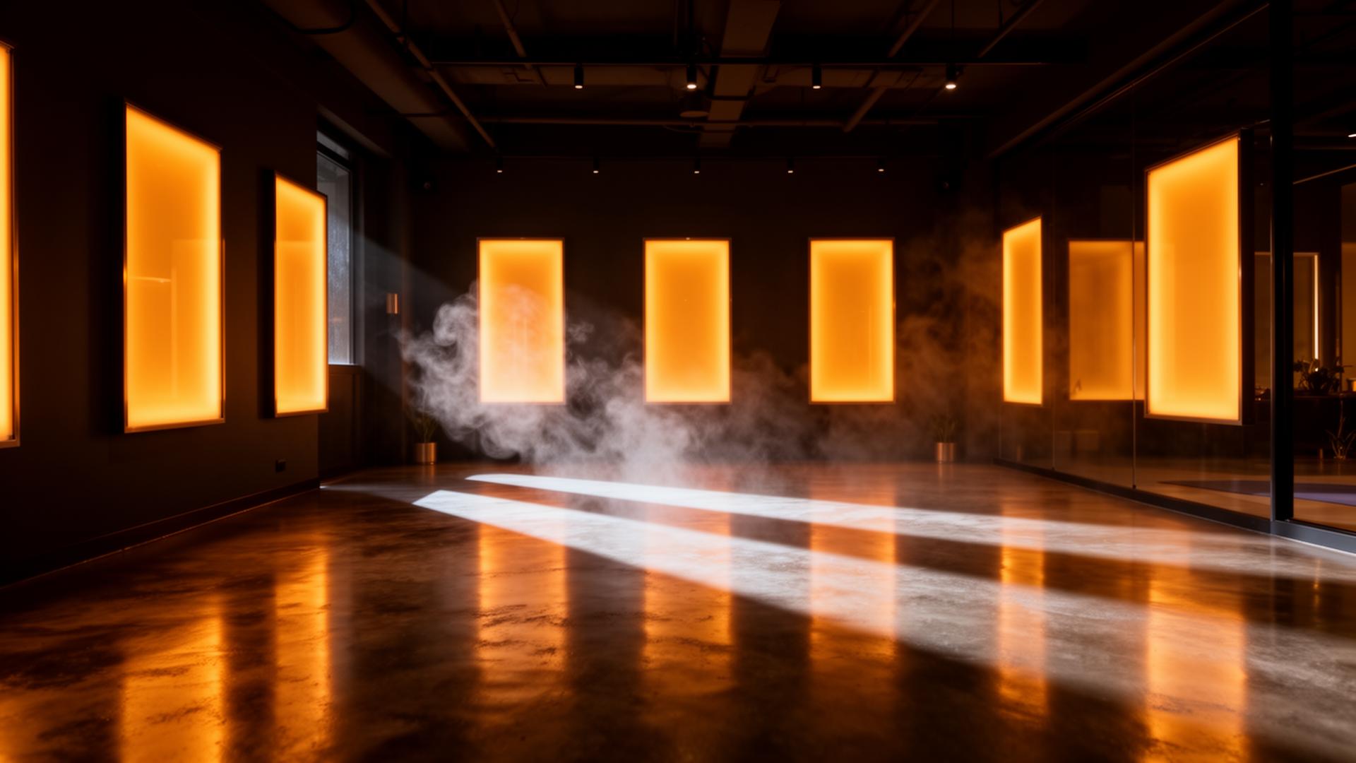 Hot yoga room with infrared panels